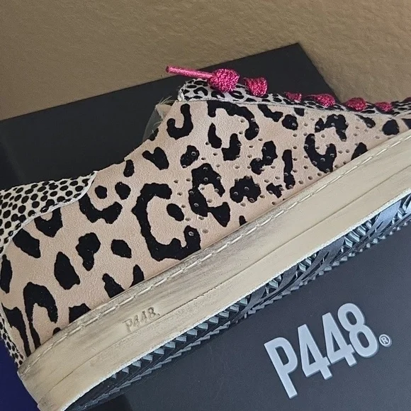 NEW P448 John Sneaker Silver Leopard Print Pink Laces Box Italy - 37 (6.5 - 7) - Picture 8 of 14